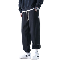 Mens velvet pants autumn and winter trendy brand leggings thickened sweatpants warm loose sweatpants thickened casual trousers for men