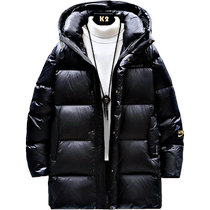 Black Gold Down Jacket Mens Mid-Length Winter Thickened Trendy White Duck Down Jacket Mens Hooded Couple Casual Winter Wear