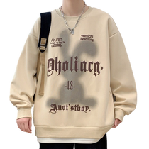 Long sleeve t shirt men Spring and autumn letter printing fake two dresses men tide teen casual round collar clothes