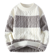 Twist sweater for men in autumn and winter new style thickened warm color matching bottoming sweater trendy brand lazy style round neck sweater
