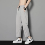 Мужские шелковые летние тонкие спортивные дышащие быстросохнущие штаны, высокий костюм для отдыха, свободный прямой крой