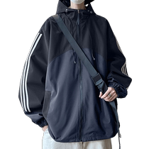 Jacket mens spring and autumn new American style splicing work jacket mens trendy brand waterproof youth casual jacket