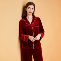 Couples Pyjamas Womens Spring Autumn Wedding Newlywed Palate Life Bride Red Autumn Winter Mens Long Sleeve Red Gold Velvet Household Clothes