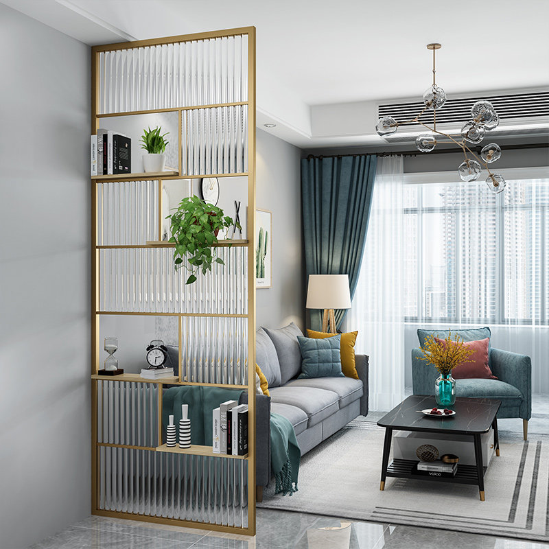 Modern light extravagant minimalist iron art Changhong glass partition living room shielded decorative partition washstand Guan Guan Glass Wall-Taobao