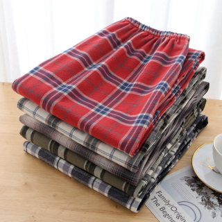Autumn and winter pure cotton brushed plaid home men's and women's pajamas
