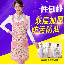 Apron Korean version of fashion cute kitchen thickened work clothes Waterproof and oil-proof cooking cover adult anti-dressing protective clothing