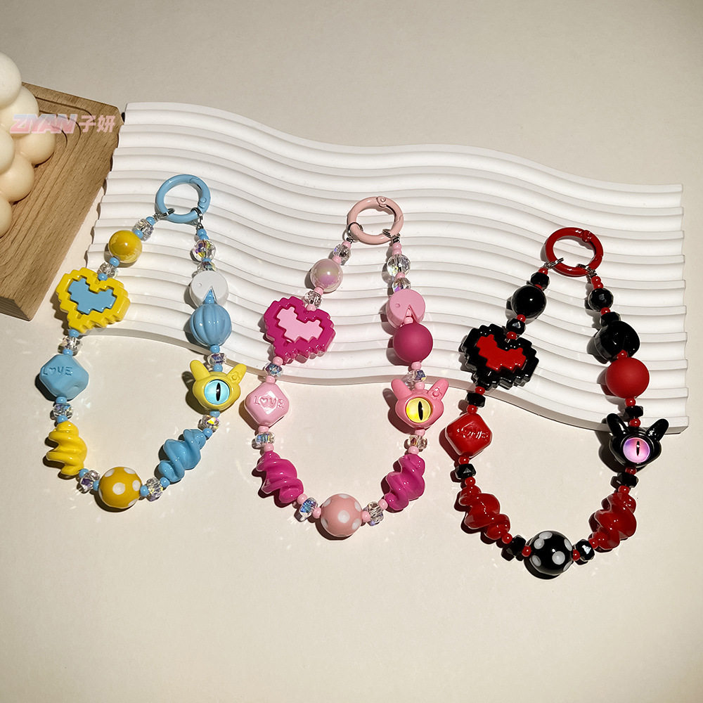 Evil Eye Alloy Phone Lanyard Sweet and Spicy Girl Y2K Dopamine Phone Lanyard Anti-Loss Hand Chain DIY Rope