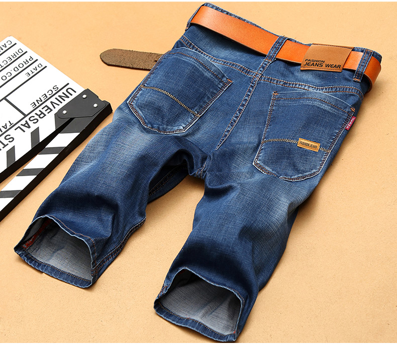 Mùa hè siêu mỏng mỏng co giãn thẳng năm điểm quần short denim nam thanh niên co giãn 5 điểm trong quần quần nam - Quần jean shop đồ nam