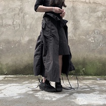  Bloody Star fish original dark black pleated black skirt Female niche design irregular A-line long skirt