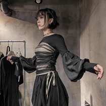  Bloody star fish original niche design court top Womens bubble sleeve mesh stitching T-shirt Knitted bottoming shirt