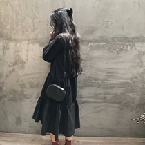  Bloody star fish original dark black pure cotton shirt dress female niche design loose cake long skirt