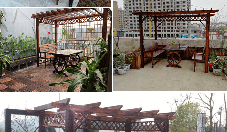 Chống ăn mòn nhà gỗ gazebo ngoài trời đồ nội thất patio nho giá ban công vườn giải trí bảng và ghế carbonized gỗ leo cây nho hoa đứng