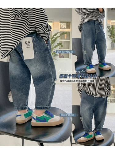 Весенние джинсы для мальчиков, детские осенние штаны для отдыха, в корейском стиле, детская одежда