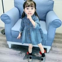 Girls dress denim childrens clothing 2021 new spring and autumn Korean baby dress small children Foreign style princess dress