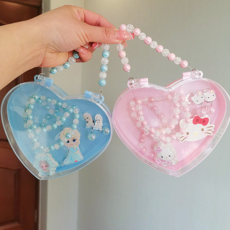 Ожерелье 六一儿童节礼物项链首饰套装戒指女童生日冰雪公主耳夹无耳洞手链 OTHER