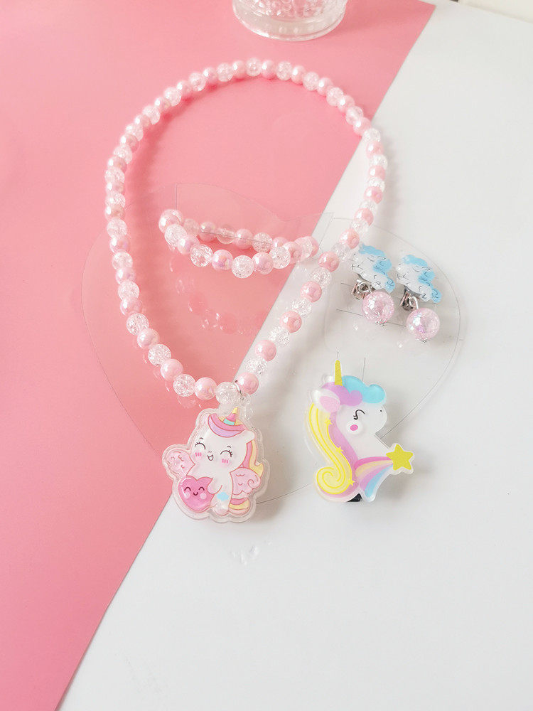 Ожерелье 六一儿童节礼物项链首饰套装戒指女童生日冰雪公主耳夹无耳洞手链 OTHER