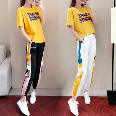 Tide brand CVY Sports Leisure set female summer 2021 New Net red Korean version of loose foreign pie round neck two-piece female