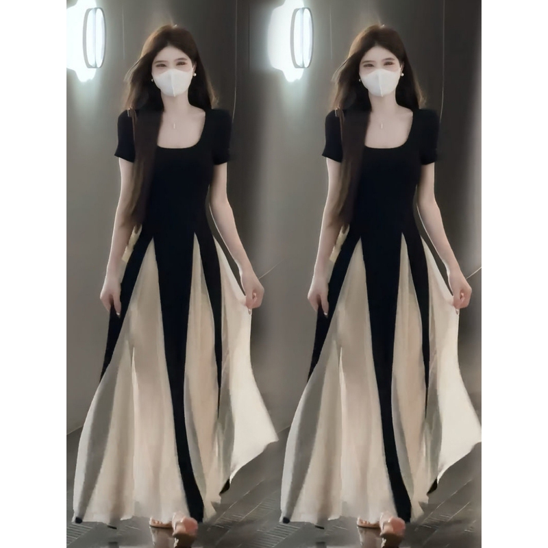 French-Style Fashion Dress 20256 New Model This Year's Popular Hot Item Patchwork Color-Blocking Waist-Cinching A-Line Long Skirt French-Style Fashion Dress 20256 New Model This Year's Popular Hot Item Patchwork Color-Blocking Waist-Cinching A-Line Long Skirt