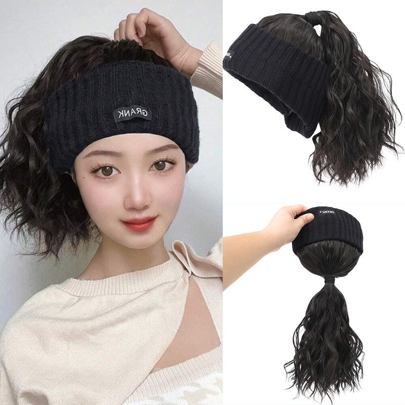 Wig Hat Combo for Women, Fashionable Autumn and Winter Headband, Hair Tie, Open-Top Hat, Ponytail Wig Hat, Short Curly Hair Full Head Cover