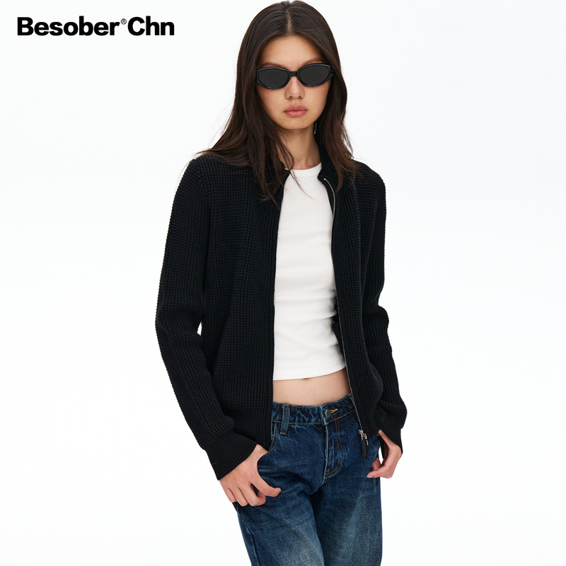 Besober Waffle Knit Jacket Top for Women, Black, Basic, Simple, Slimming, Versatile Cardigan, Zip-Up Sweater Besober Waffle Knit Jacket Top for Women, Black, Basic, Simple, Slimming, Versatile Cardigan, Zip-Up Sweater