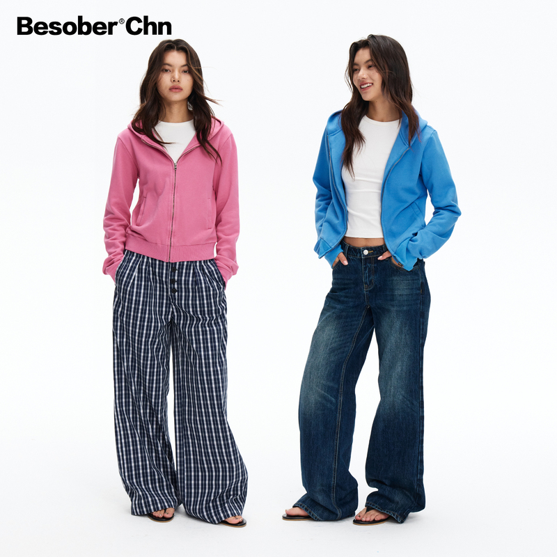 Besober 100% Combed Cotton Washed Zipper Sweatshirt Hoodie Autumn Slim Short Top Cardigan Jacket for Women