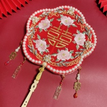 Happy fan show and fan bridal Chinese knot wedding fan high-end red ancient wind embroidered wedding fan diy finished product