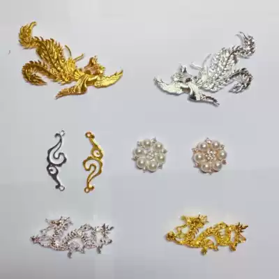 Handmade ancient style group fan material bag jewelry Ancient style hairpin hair accessories Alloy accessories Phoenix dragon pearl flower