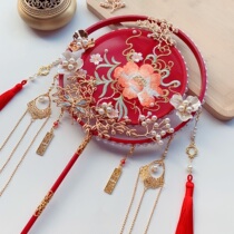 Chinese-Chinese-fan show and fan bridal knot wedding fan high-end red ancient wind embroidery finished diy hand holding fan