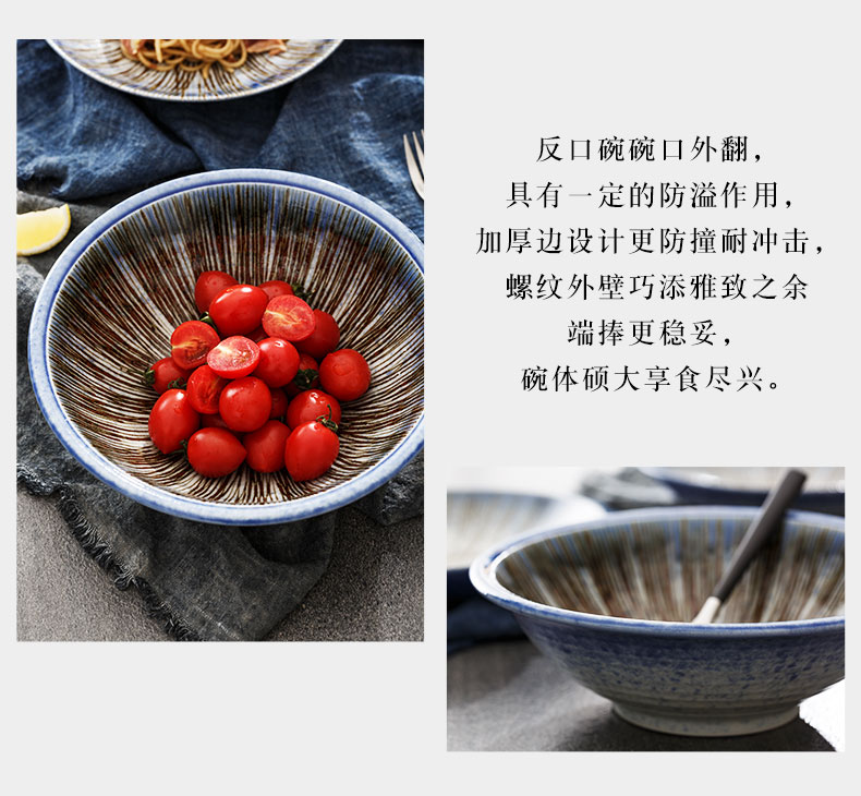 Retro magic blue ten grass grain plate 9 inches large disc ceramic bowl bowl of soup dish dish household Japanese - style tableware