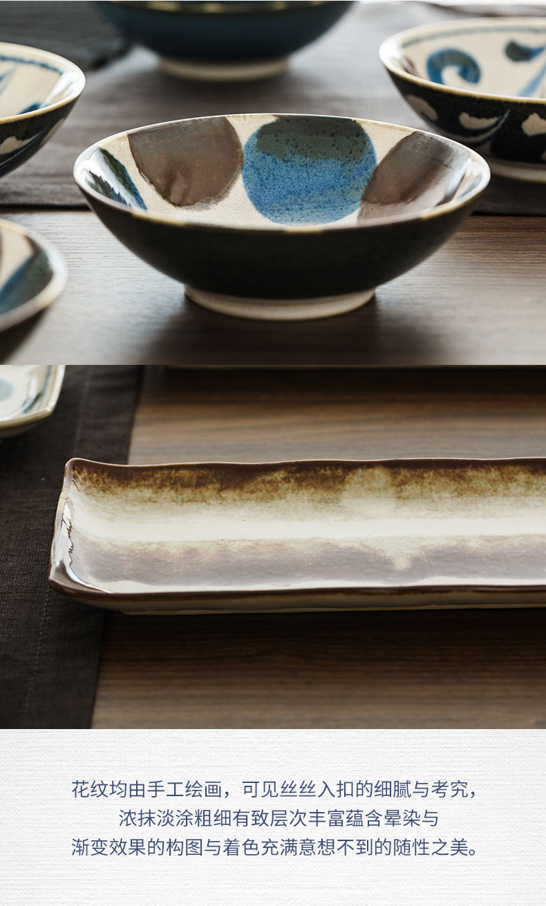 Hand - made ceramic bowl long rectangular plates imported from Japan Japanese tableware suit household bowl bowl rainbow such use