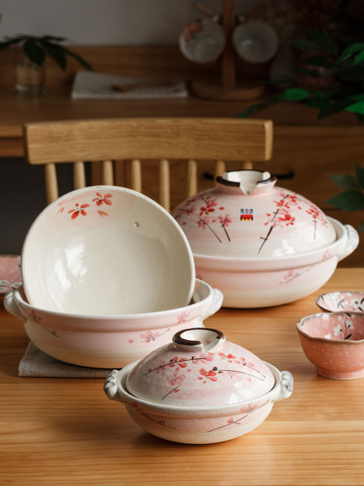 Wangu hand-painted cherry blossom casserole pot household pot rice pot earth pot gas black crystal oven available