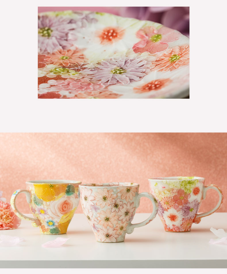 Japan seto burn flowers ceramic cup dance hall hand - made ceramic cups of coffee cup cup children home mark cup gift box