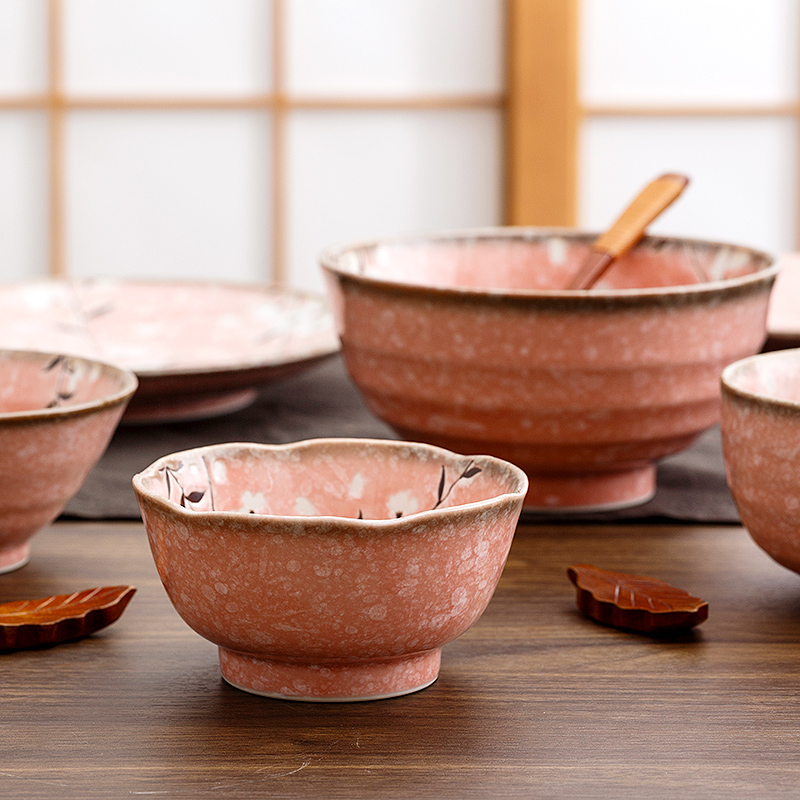 Japan imports the thick plate small ceramic bowl dish dish dish dish household pink sakura Japanese and tableware