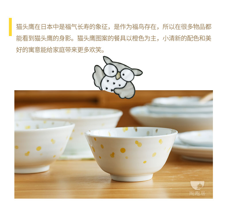 The Children 's tableware imported from Japan cartoon owl under glaze made pottery bowls to eat rice bowl plate breakfast tray