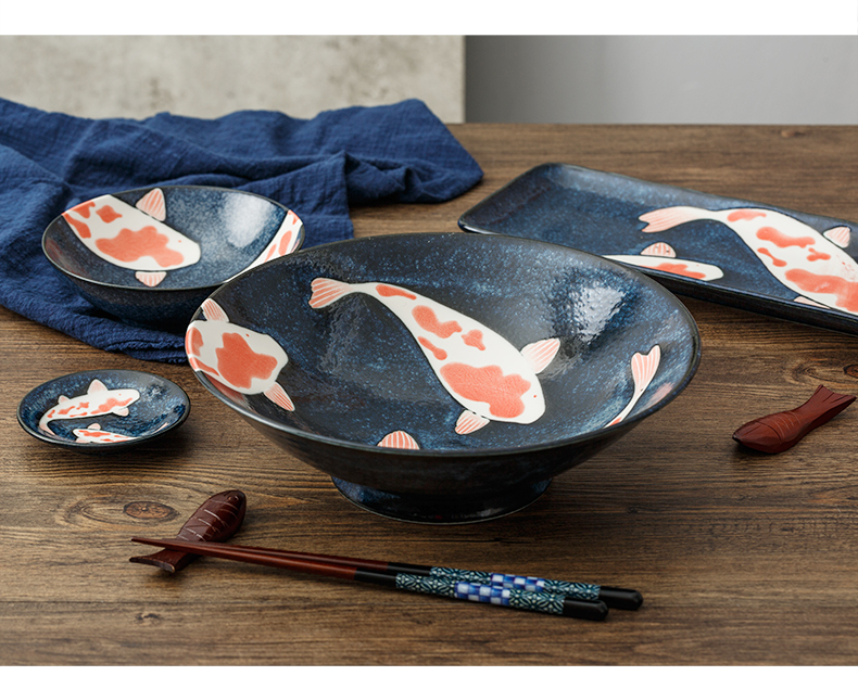 Lucky Japanese koi fish dishes ceramic bowl bowl dish dish rectangular sushi plate huai home dinner plate