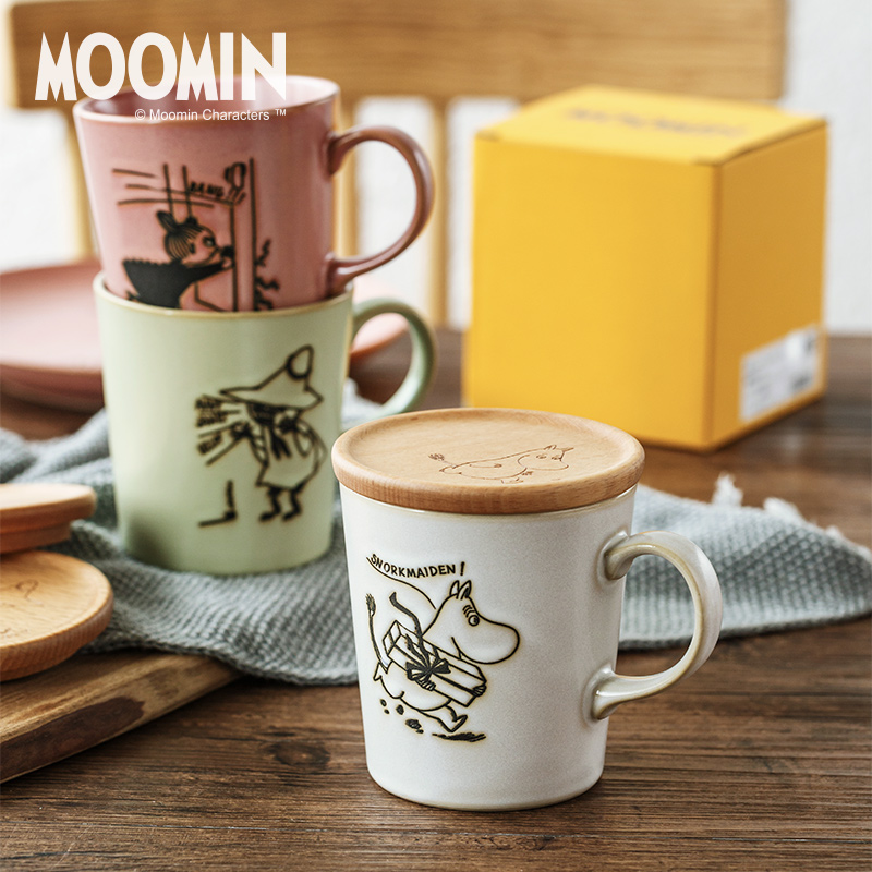 Moomin Moomin inferior smooth glass ceramics keller of coffee cup with cover wood lid cup cartoon creative trend