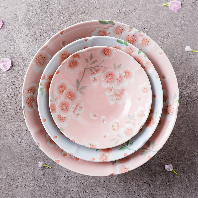 Japan imports under the cherry blossom put glaze color salad bowl and wind tableware ceramic bowl Japanese household deep bowl bowl noodles in soup bowl