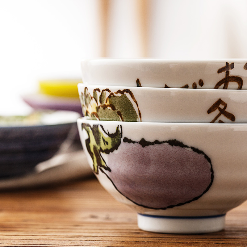 Japan imports ceramic bowl, lovely vegetables under the glaze color household Japanese eat rice bowl and wind small bowl of rice bowls move