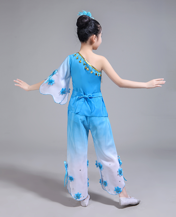 Quần áo trẻ em Yangko trang phục múa quốc gia quạt khiêu vũ cổ điển nam và nữ biểu diễn quần áo hoa nhài màu xanh lá cây áo kiểu cho be gái