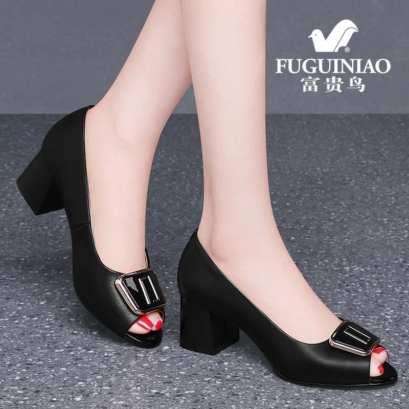 Fuguiniaoのレディース本革サンダル、2026年新作サマースタイル、レディースシューズ、ブランド、レディースシングルシューズ、チャンキーヒール、オープントゥハイヒール。