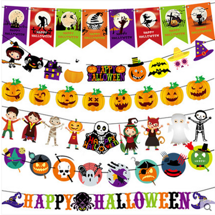 Halloween La Floras Flag Shop Windows Beauty Chen Mall School Classroom Dining Room Decorated Inverted Triangle Spider Pumpkin LaPaper