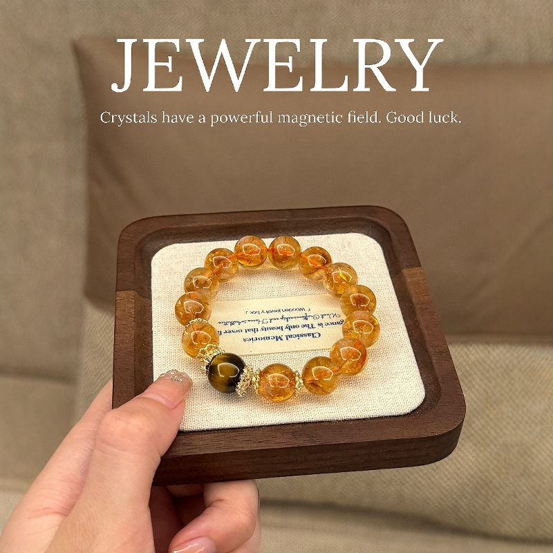 天然のイエロータワークリスタルイエロークリスタルブレスレットは富と幸運を引き寄せ、女の子のための桃の花を引き寄せるイエローヘアクリスタルブレスレットストロベリークリスタル