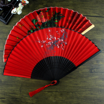 Childrens dancing fan ancient style Hanfu cheongsam red classical fan Chinese style small folding fan female student dance fan