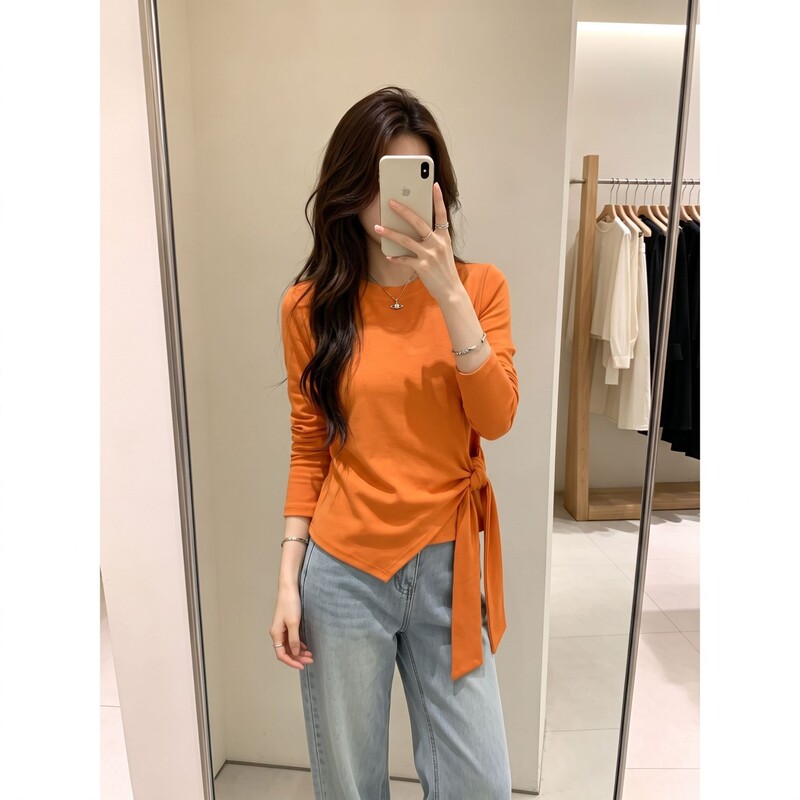 Design-Inspired Niche Twisted Long-Sleeve T-Shirt for Women, 2026 Autumn Plus-Size Korean Style Ruched Waist-Slimming Top Design-Inspired Niche Twisted Long-Sleeve T-Shirt for Women, 2026 Autumn Plus-Size Korean Style Ruched Waist-Slimming Top