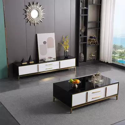 Simple modern TV cabinet coffee table combination solid wood tempered glass living room small apartment light luxury TV cabinet Nordic
