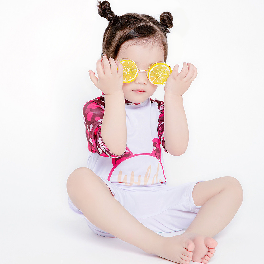 INS Children's swimsuit Girl girl one-piece short sleeve cute baby baby swimsuit Little princess Cat swimsuit