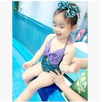 Girls Swimsuit Mermaid Swimsuit Girl Princess One-piece Baby Swimsuit Hair Band Two-Piece