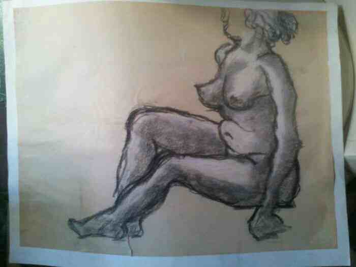 vintage antique genre France 1960 carbon sketches French naked woman huge paintings