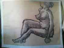 vintage antique authentic french 1960 carbon sketch french l nude woman huge painting