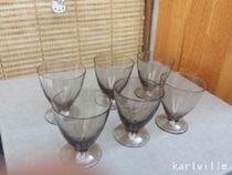 vintage French early 20th century brown gray low-legged glass